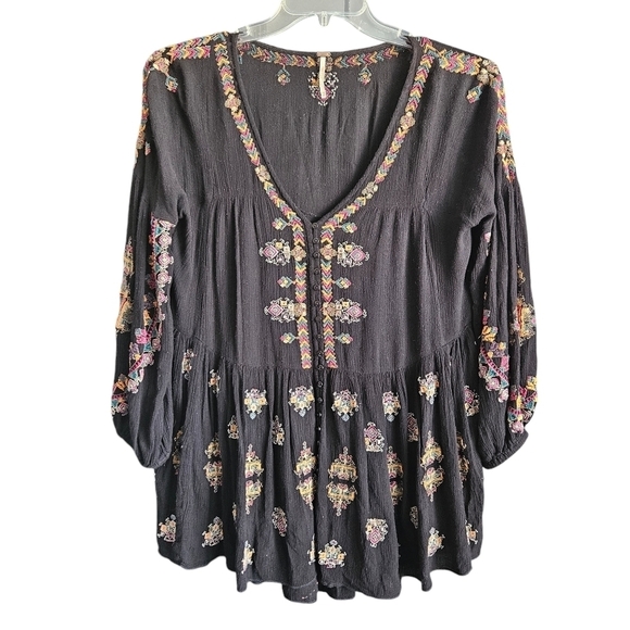 Free People | Arianna Embroidered Tunic in Black - Size XS Boho Fairy - Picture 1 of 16